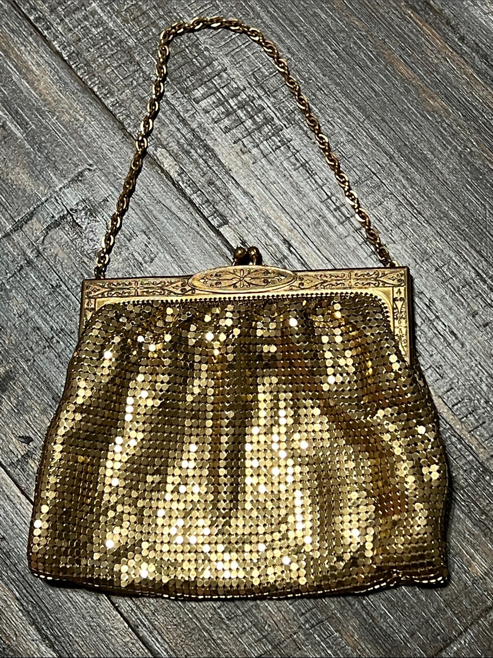 Vintage Whiting and Davis Gold Mesh Sequin Evening Handbag